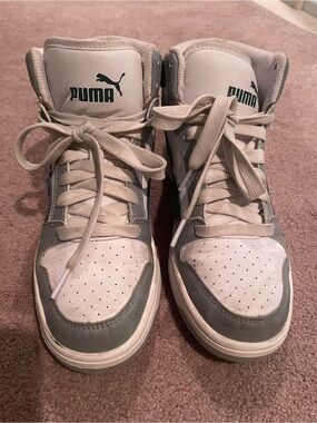 Puma High-Top Sneakers in White and Light Gray